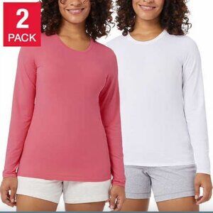 NEW 32 Degrees Women's Air Mesh Long Sleeve Crew Neck 2 Pack White/Almond Coral